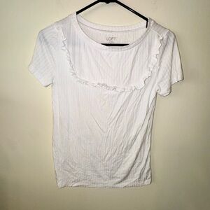 LOFT White Short Sleeve Ruffle Tee